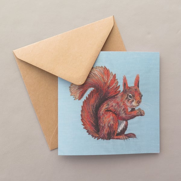 Red Squirrel card, printed on recycled card, blank