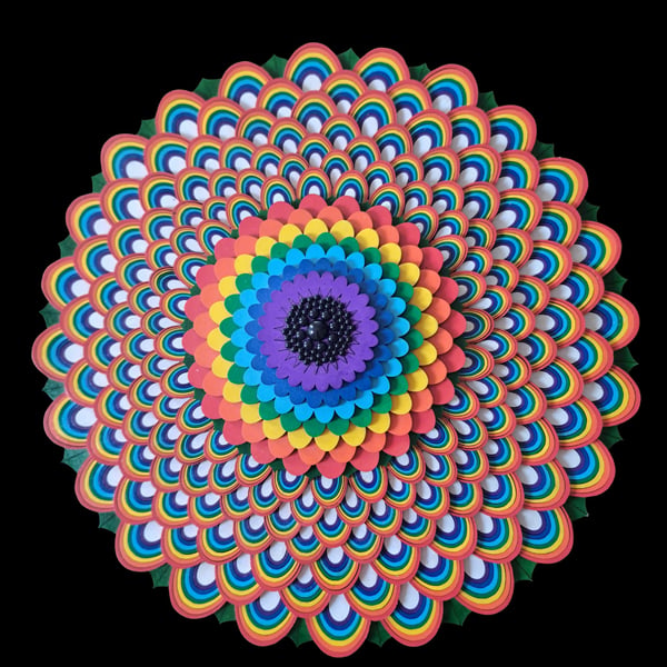Rainbow Wooden Flower Wall Art – 30cm Handcrafted Layered Bloom
