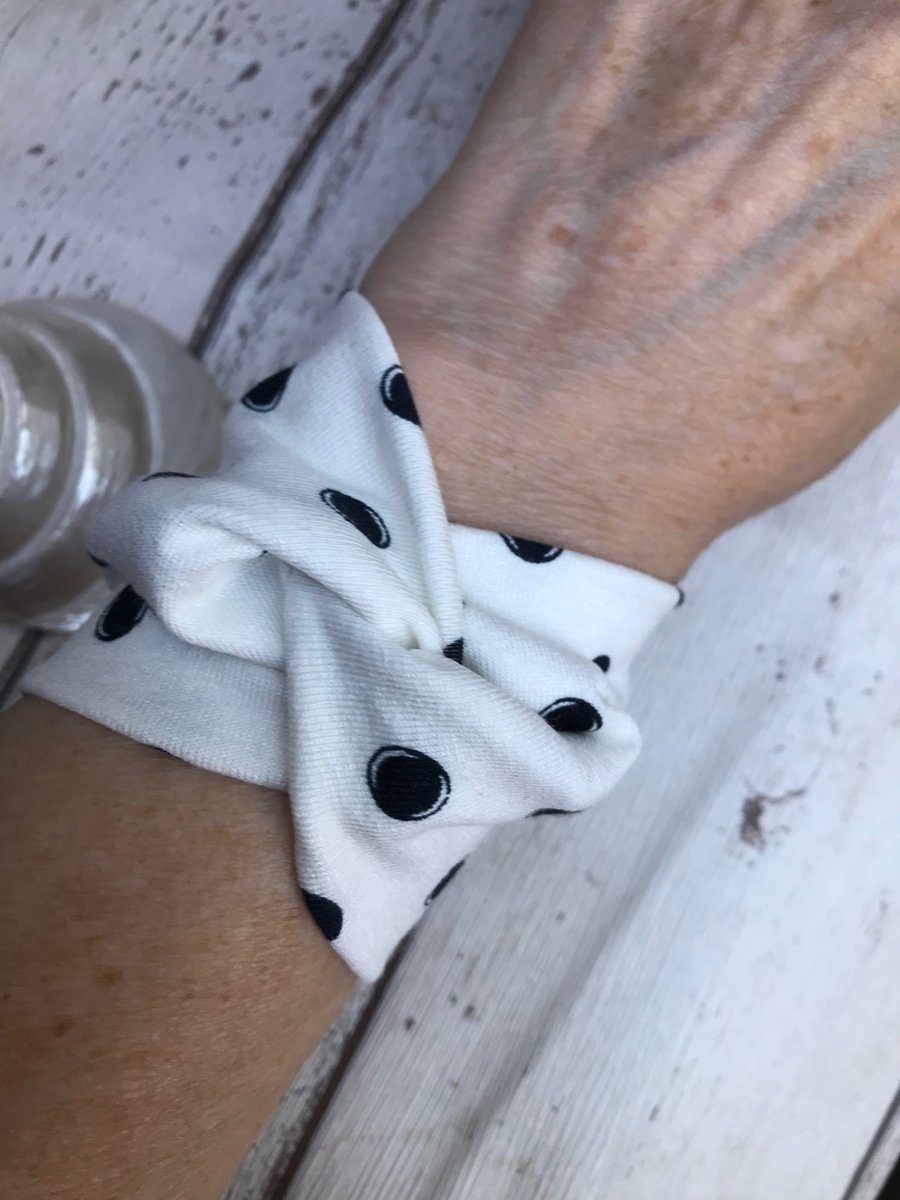 Wide cuff cover up bracelet white with spots 