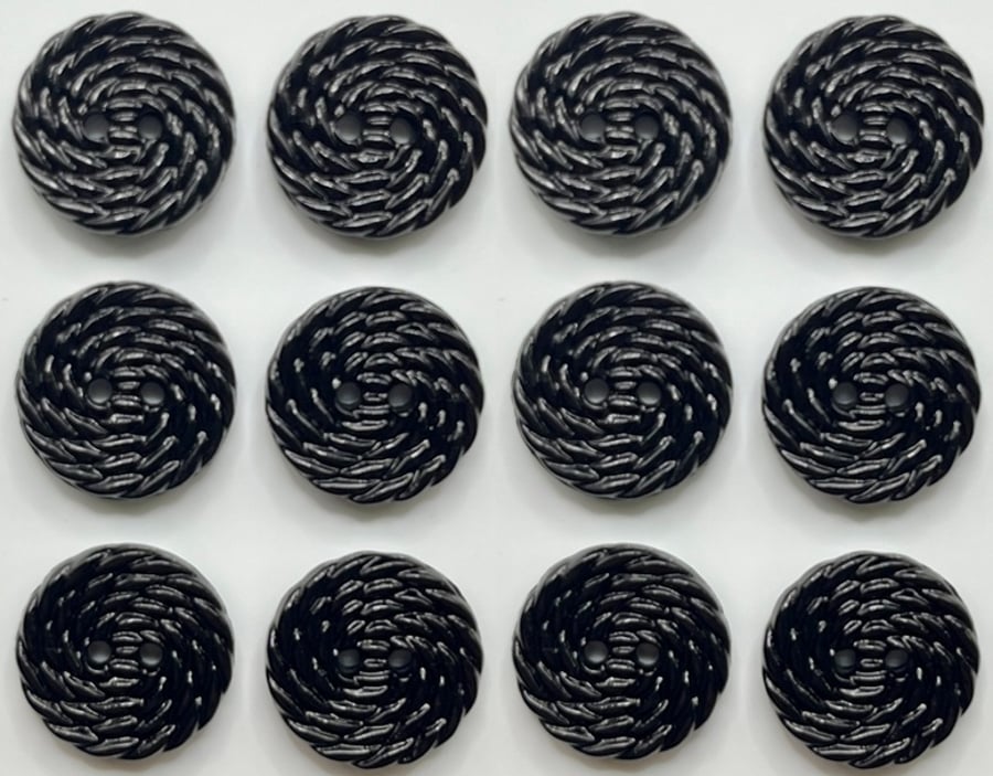 12 Twisted Rope Buttons, Black, Large 28mm Wide, Knot Design Button