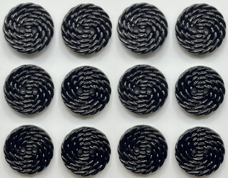 12 Twisted Rope Buttons, Black, Large 28mm Wide, Knot Design Button