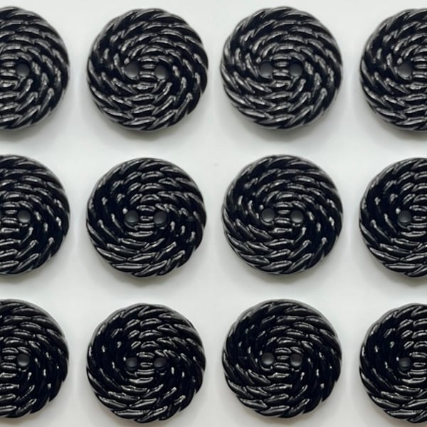 12 Twisted Rope Buttons, Black, Large 28mm Wide, Knot Design Button