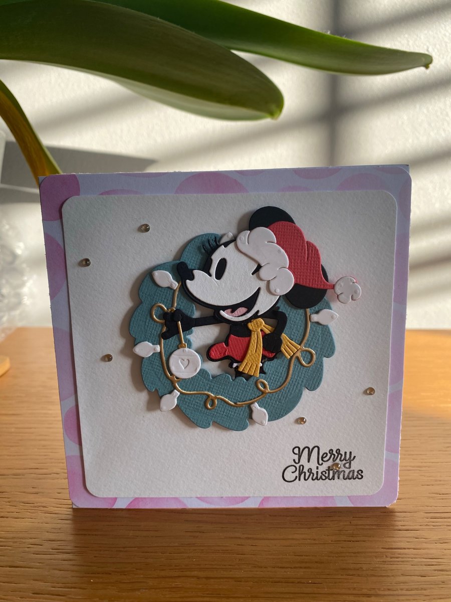 Disney Inspired Minnie Mouse Wreath Christmas Card