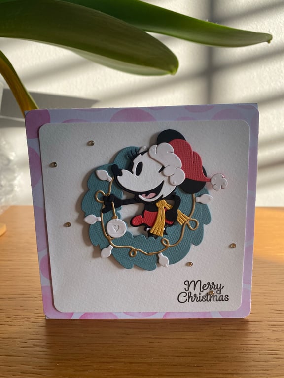 Disney Inspired Minnie Mouse Wreath Christmas Card
