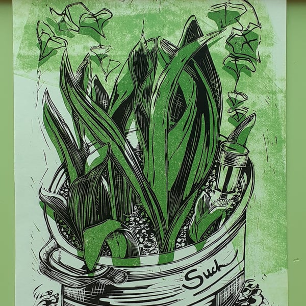 'The Promise of Tulips', Two Block Lino Print over Green (VE no.2 of 7)