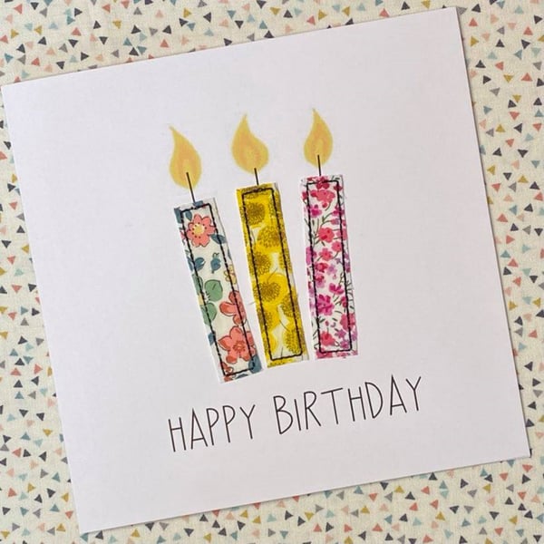Candles Textile Card, Stitched HAPPY BIRTHDAY Card, Candles Card, Birthday Card