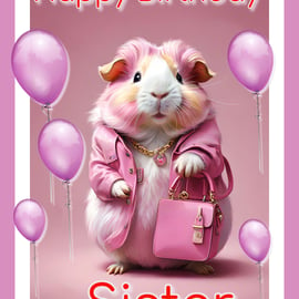 Happy Birthday Sister Guinea Pig Greeting Card 