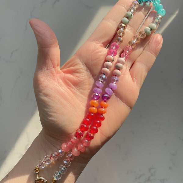 Multi Gemstone & Faceted Glass Hand Knotted Beaded Necklace