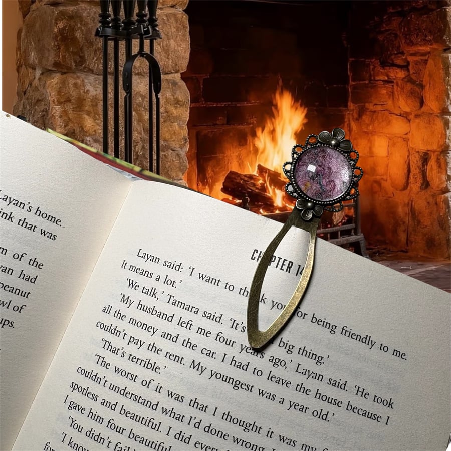 Bookmark, pale pink wool & silk felt set in antique brass effect setting