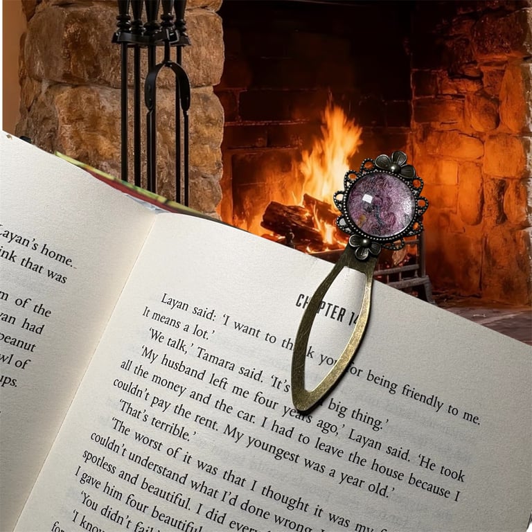 Bookmark, pale pink wool & silk felt set in antique brass effect setting