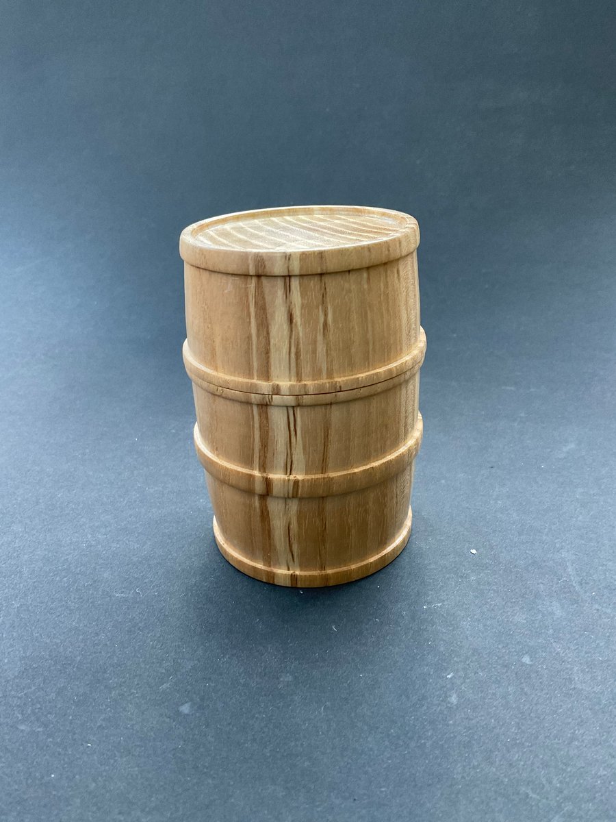 Ash wooden barrel trinket box with lid - turned on a lathe