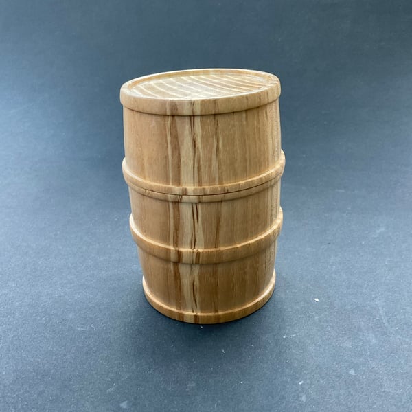 Ash wooden barrel trinket box with lid - turned on a lathe