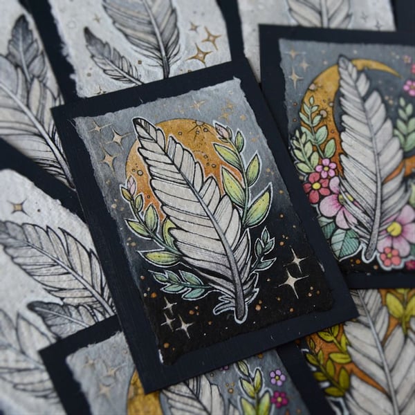 floaty feather - original aceo illustration