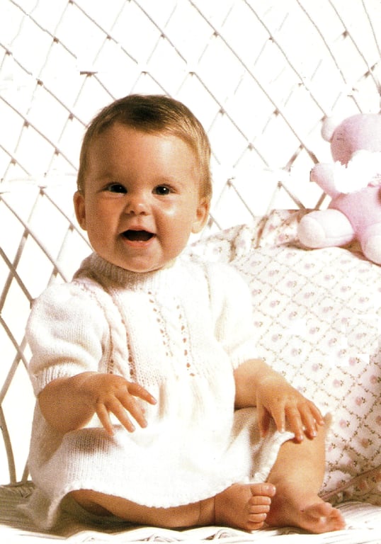 VINTAGE KNITTING PATTERN Babies Dress with Cable