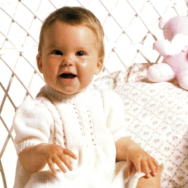 VINTAGE KNITTING PATTERN Babies Dress with Cable
