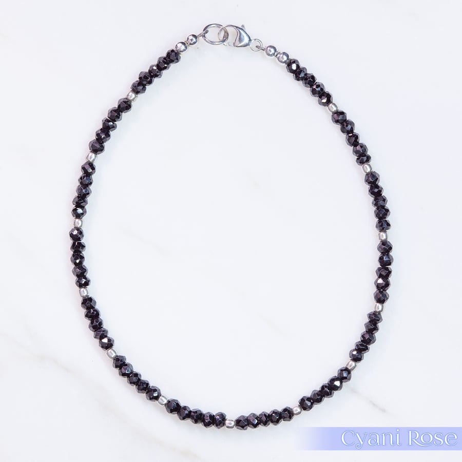 Dainty handmade black spinel and sterling silver lobster clasp bracelet