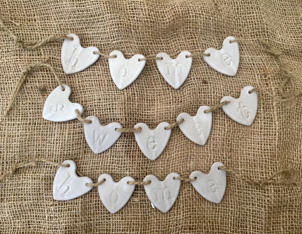 Handmade Loveheart hanger, ceramic bunting, pottery, gift idea, home decor,
