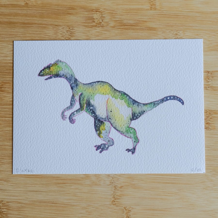 Deinonychus,  dinosaur art print, watercolour galaxy 