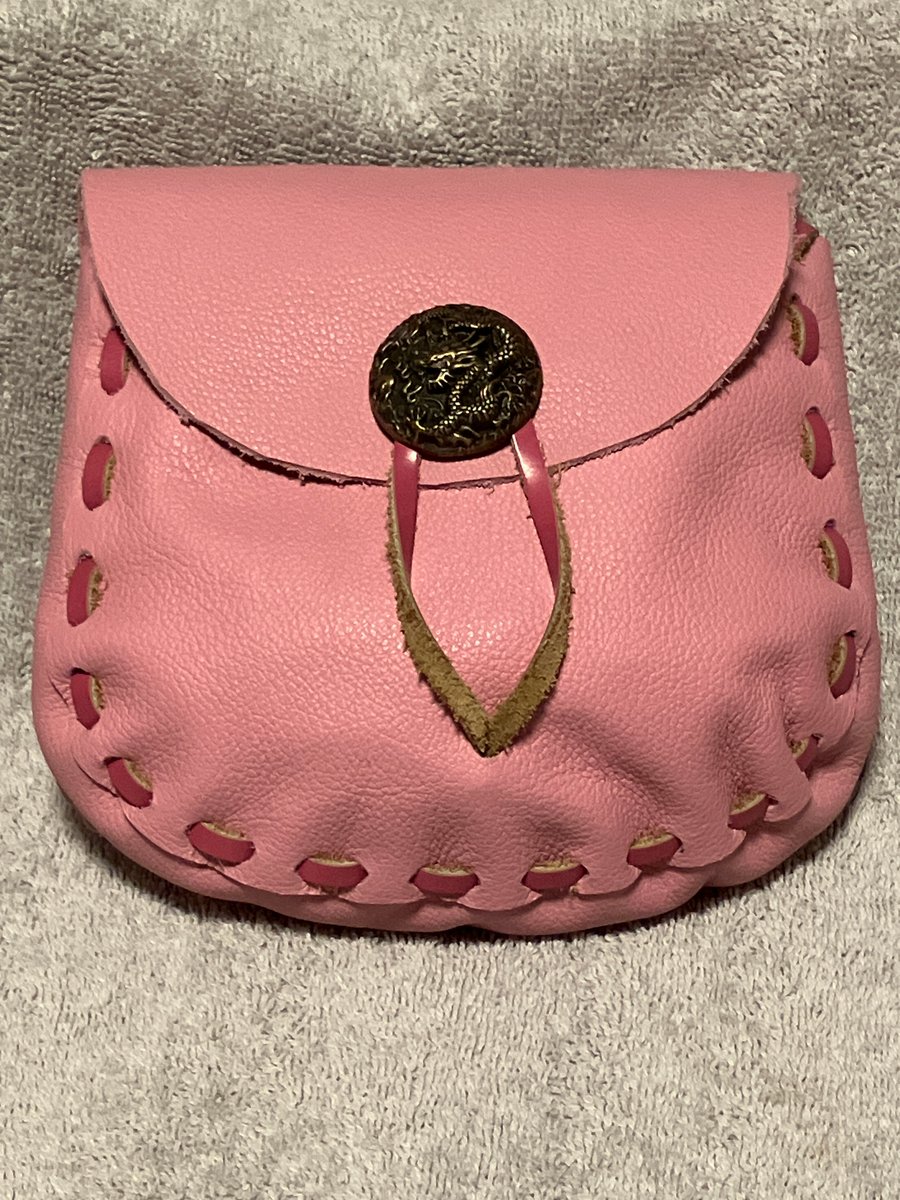 Bubblegum Pink coloured Leather Medieval - Style Pouch - FREE SHIPPING