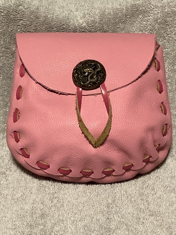 Bubblegum Pink coloured Leather Medieval - Style Pouch - FREE SHIPPING