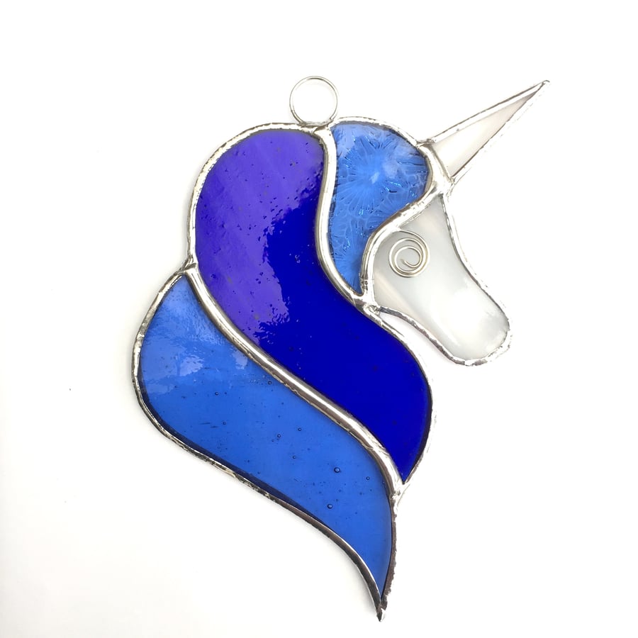 Stained Glass Unicorn Suncatcher - Handmade Decoration - Blue