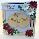 Christmas Card - Luxury Handmade Boxed -Mum & Dad - Poinsettias.
