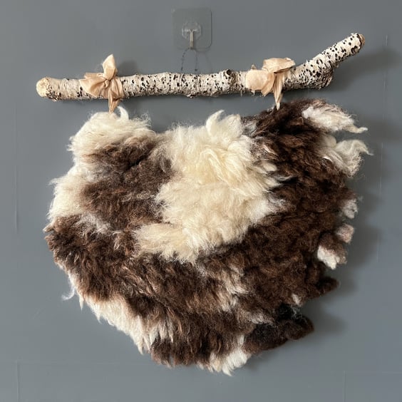 Art felt wall hanging Heart shaped Jacob fleece  natural and tactile