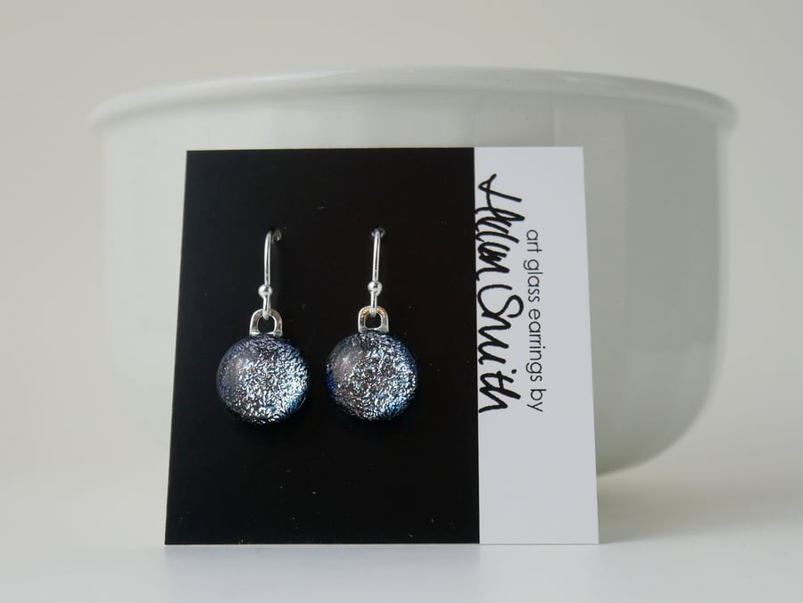Silver dichroic glass drop earrings, sterling silver earwires