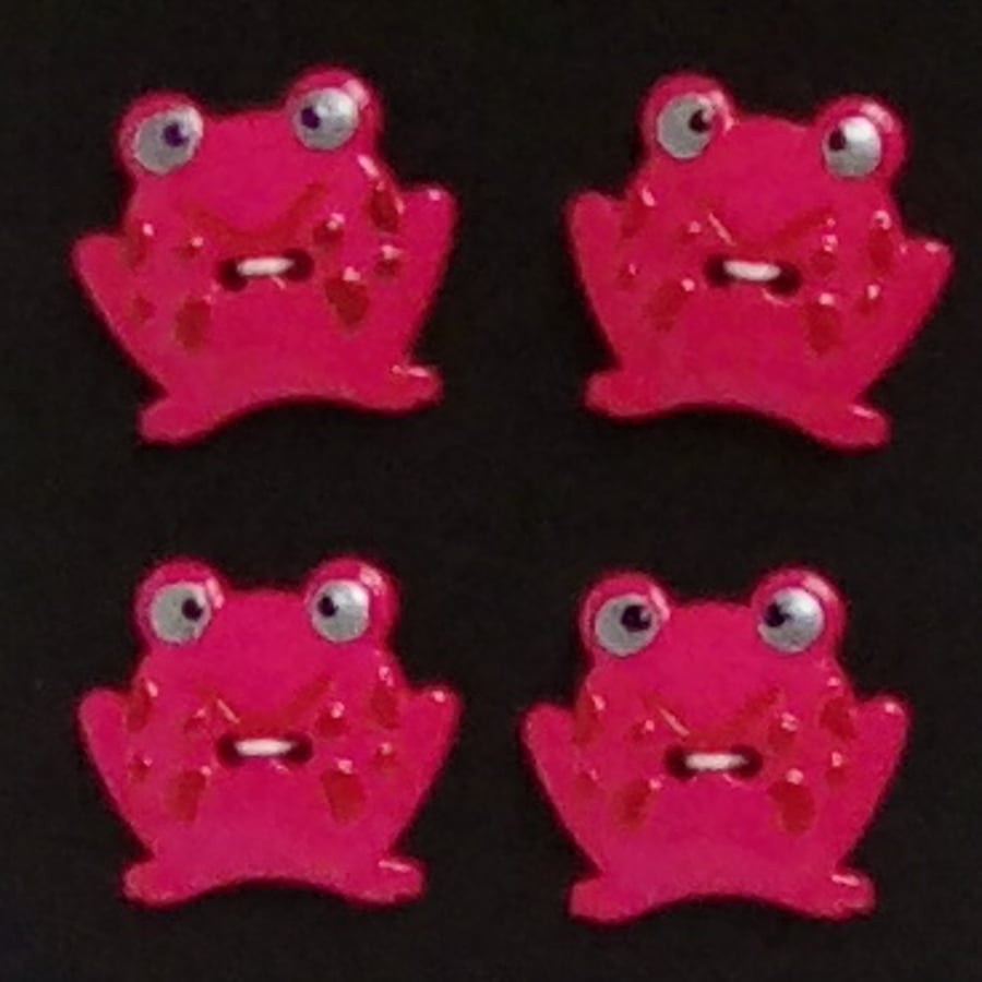 Bright pink frog buttons, with hand painted details