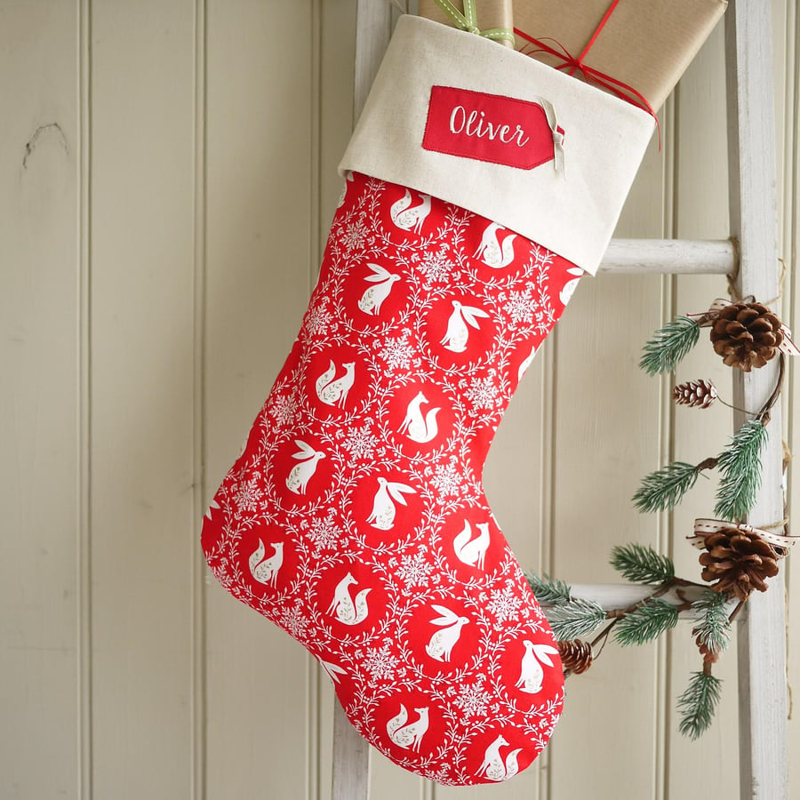 Personalised Cotswold Christmas Stocking in festive red