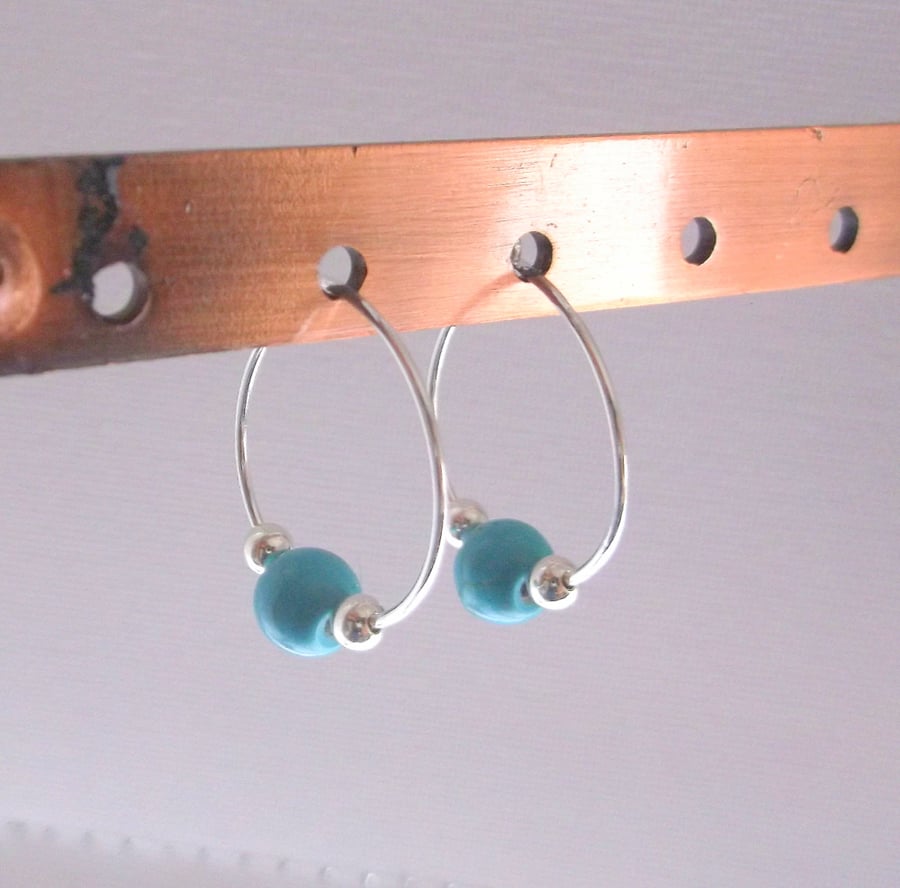 Sterling Silver 18mm with Turquoise and Sterling Silver Balls.