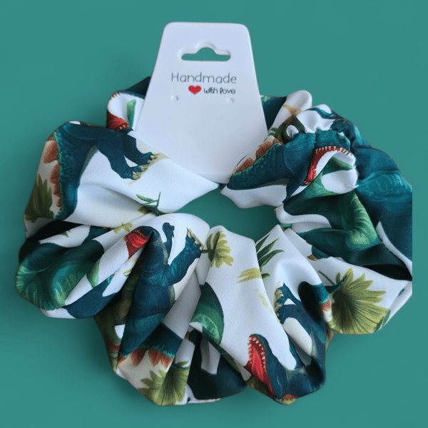 Handmade dinosuar hair scrunchie