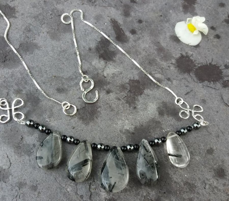 Rutilated quartz teardrop necklace