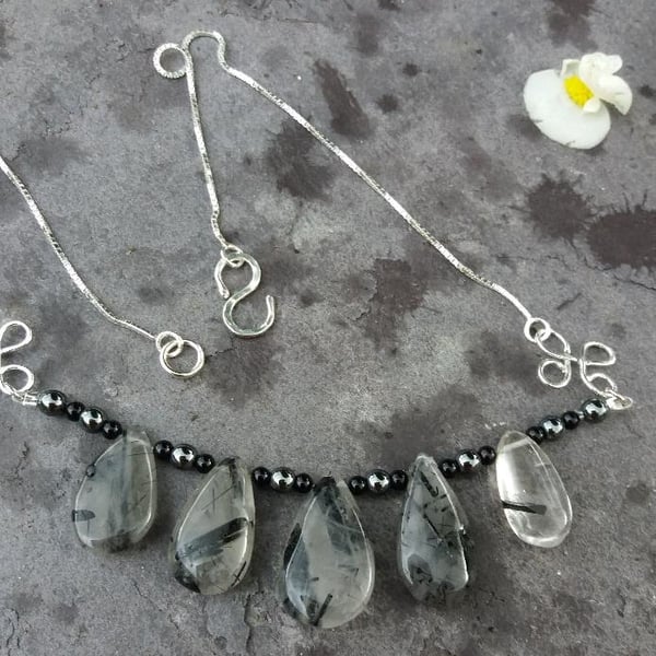 Rutilated quartz teardrop necklace