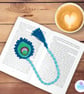 Blue and green peacock feather crochet bookmark, pagekeeper. - Image 2