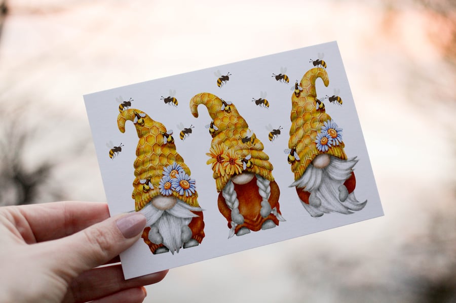 Honey Bee Gnome Birthday Card, Gonk Birthday Card, Personalized Card