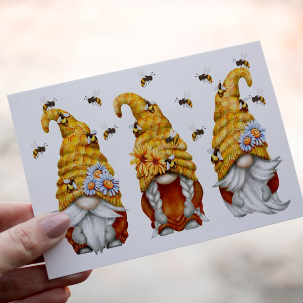Honey Bee Gnome Birthday Card, Gonk Birthday Card, Personalized Card
