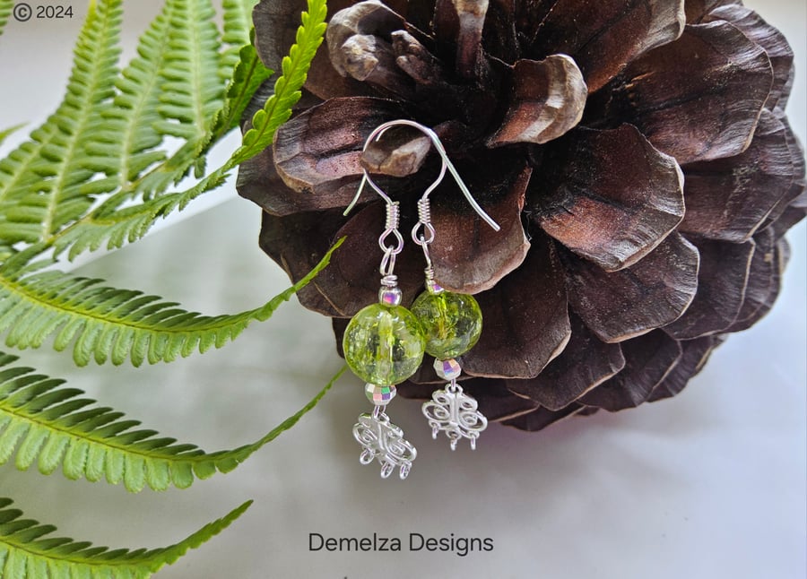 Designer Artisan Natural AA Grade Peridot Sterling Silver Earrings. ONE OFF PAIR