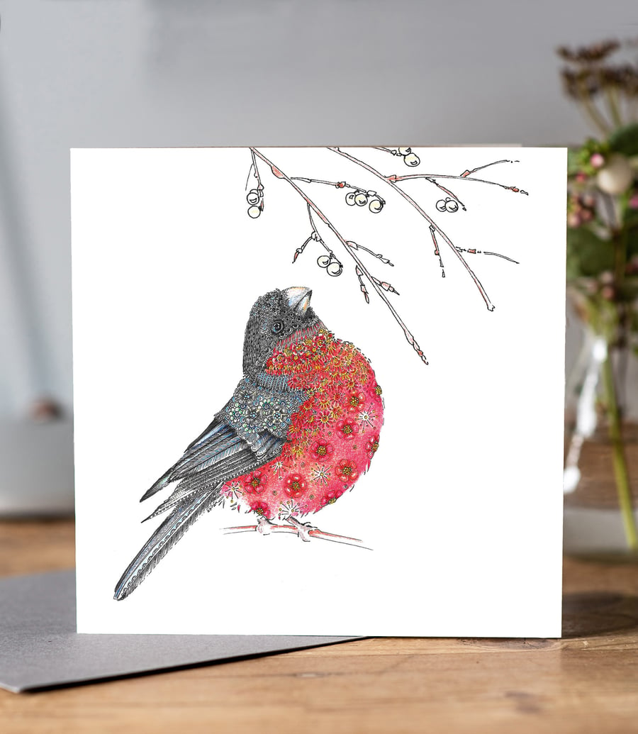 British garden bird Bullfinch Greeting Card 