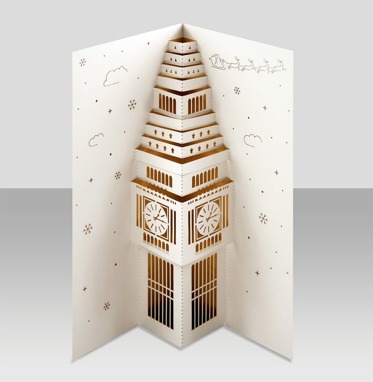 3D pop-up Big Ben Christmas with gold cover