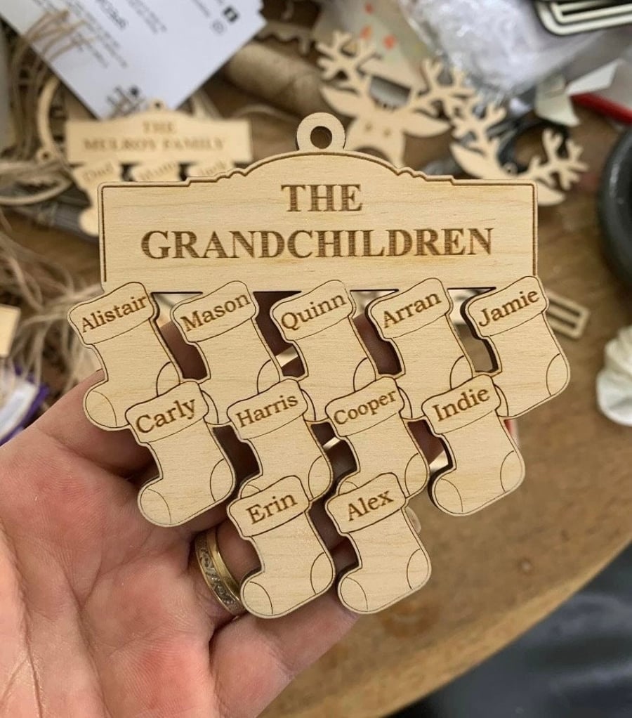 Grandchildren Family Tree, Grandparents Ornament Christmas Tree Bauble, Family T