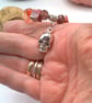 Silver Skull Pendant on an Orange Red Purple & Pink Shell Beaded Necklace - Image 2