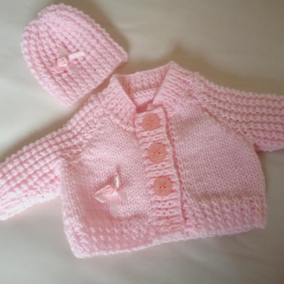 Premature baby cardigan and hat
