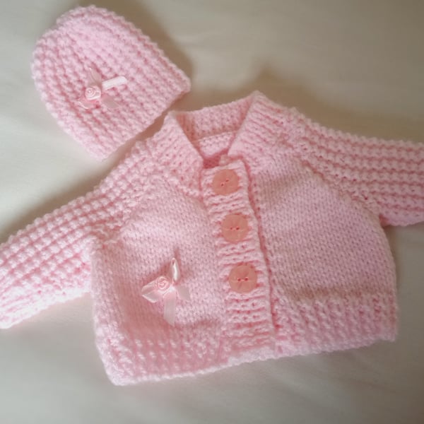 Premature baby cardigan and hat