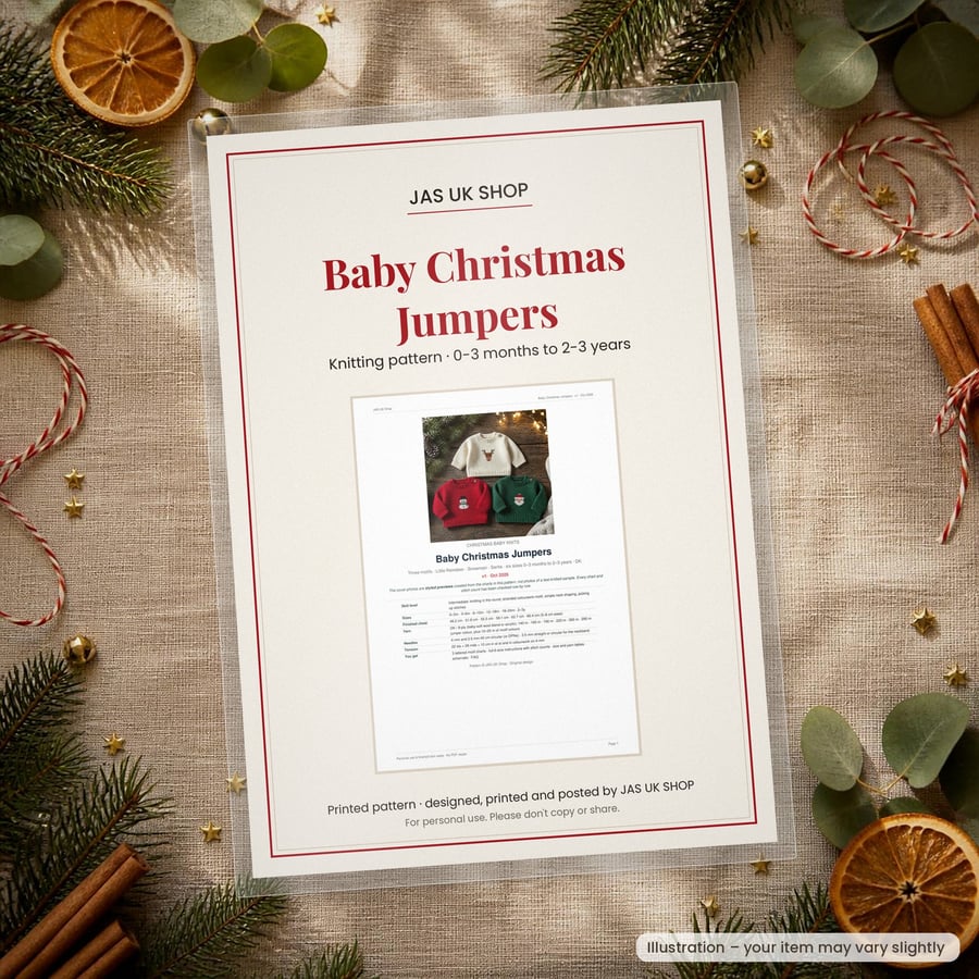 Printed Baby Christmas Jumper Knitting Pattern, 0-3m to 2-3 Years, DK
