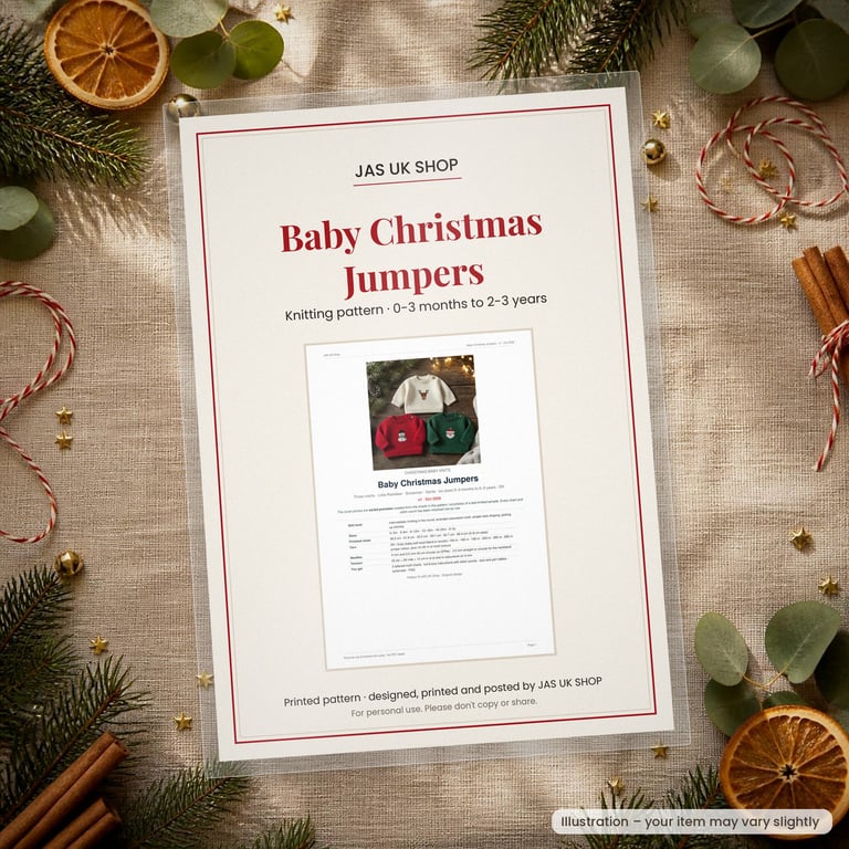 Printed Baby Christmas Jumper Knitting Pattern, 0-3m to 2-3 Years, DK