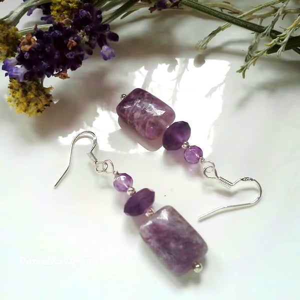 Designer Charoite & Zambian Amethyst Sterling Silver Earrings