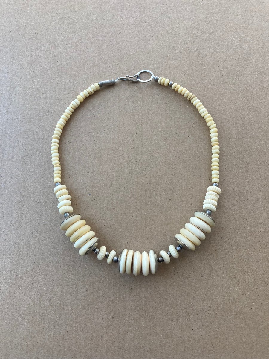 Upcycled Bovine Bone Bead Choker Necklace