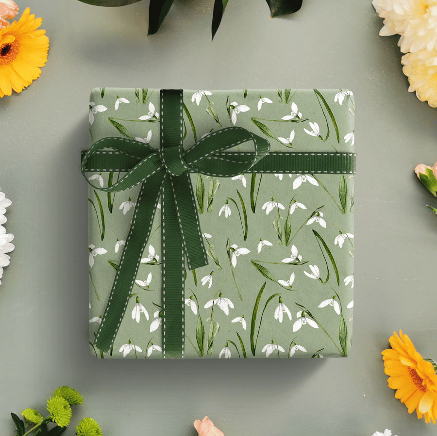 Snowdrop Wrapping Paper, Spring Gift Wrap, Spring Birthday 