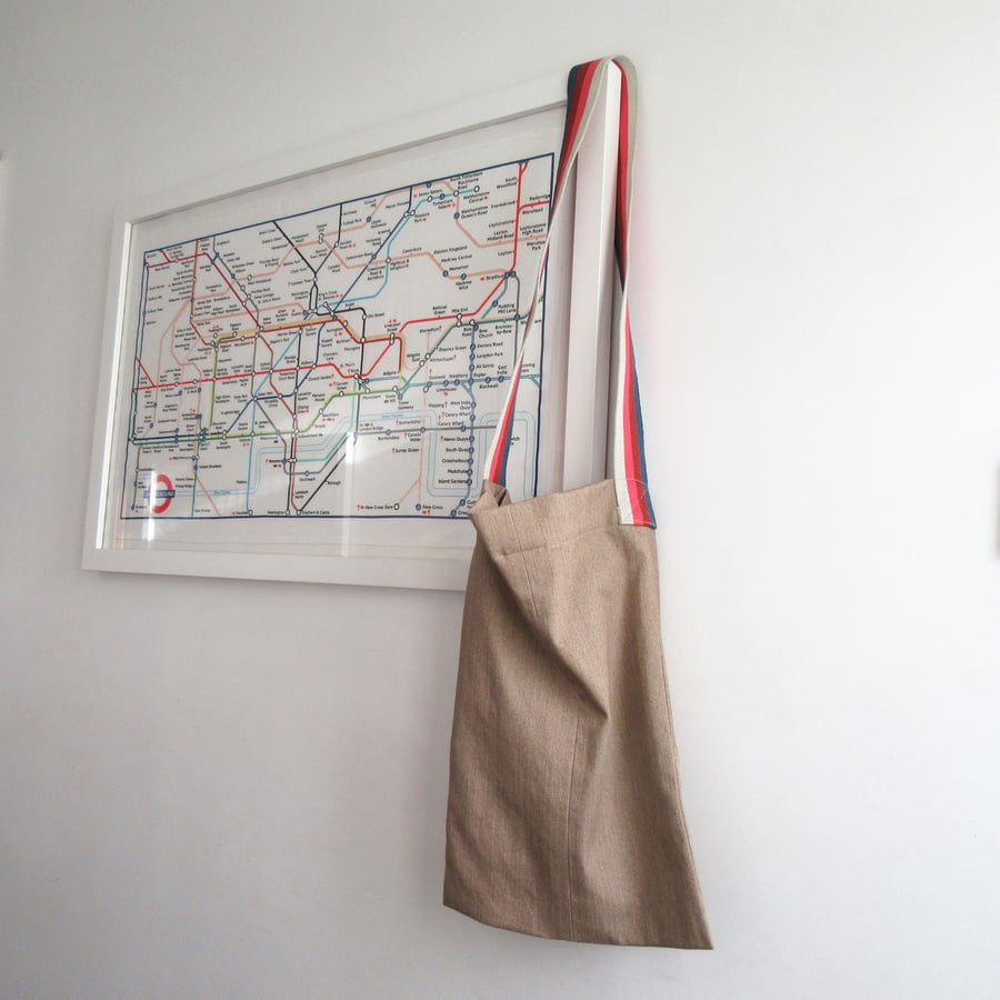 Shoulder or Crossbody Bag with Colourful Stripe Strap, Upcycled Zero Waste Denim